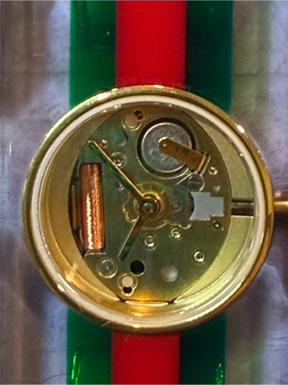 Gucci Skeleton Clear Rectangular Watch with Red and Green Stripe Strap - Picture 11 of 11